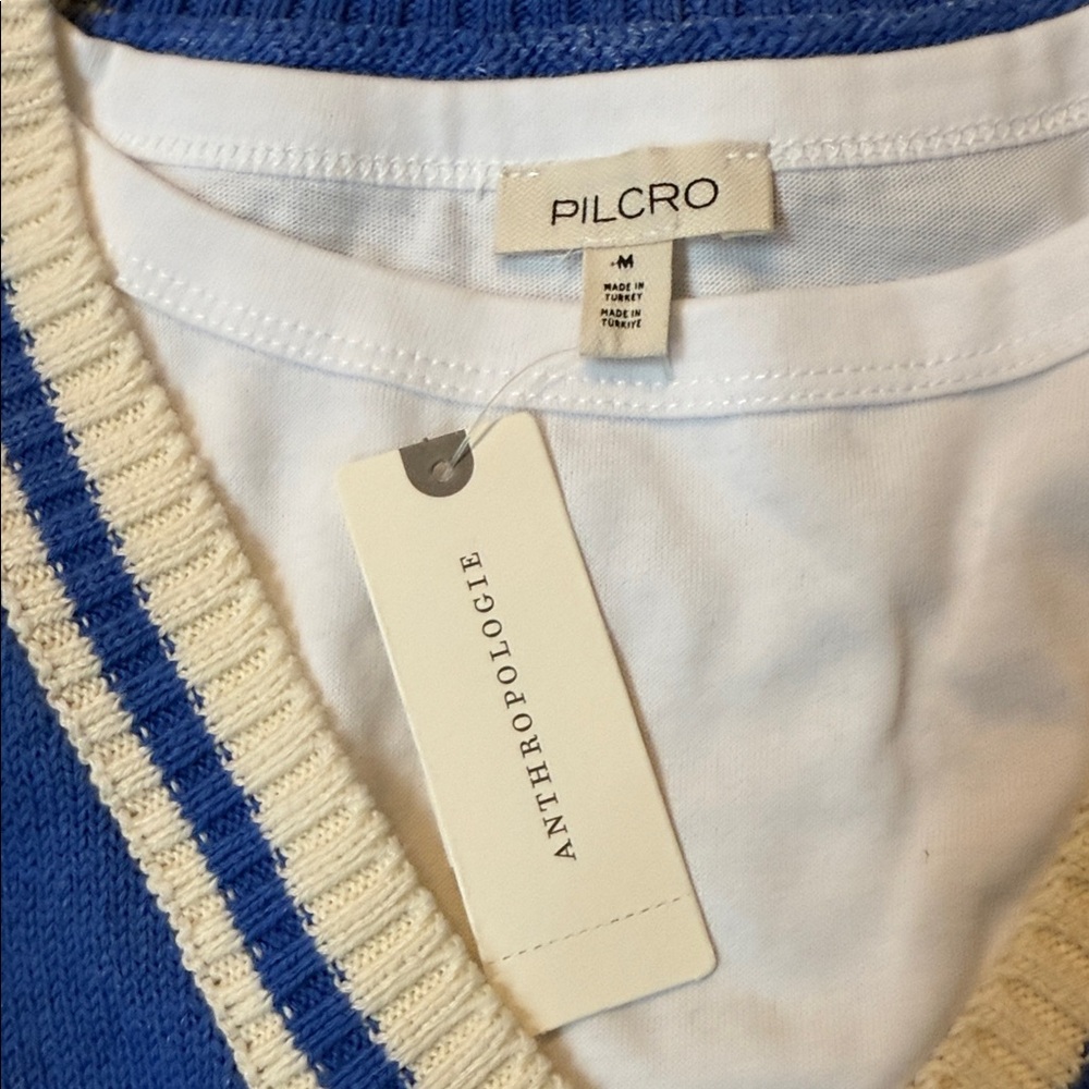 Pilcro Anthropologie Sporty Sleeveless Twofer Sweater Vest Blue Medium NWT - Picture 9 of 13